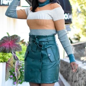 Forever 21, Striped Colorblock Turtleneck Sweater color Rust & Teal